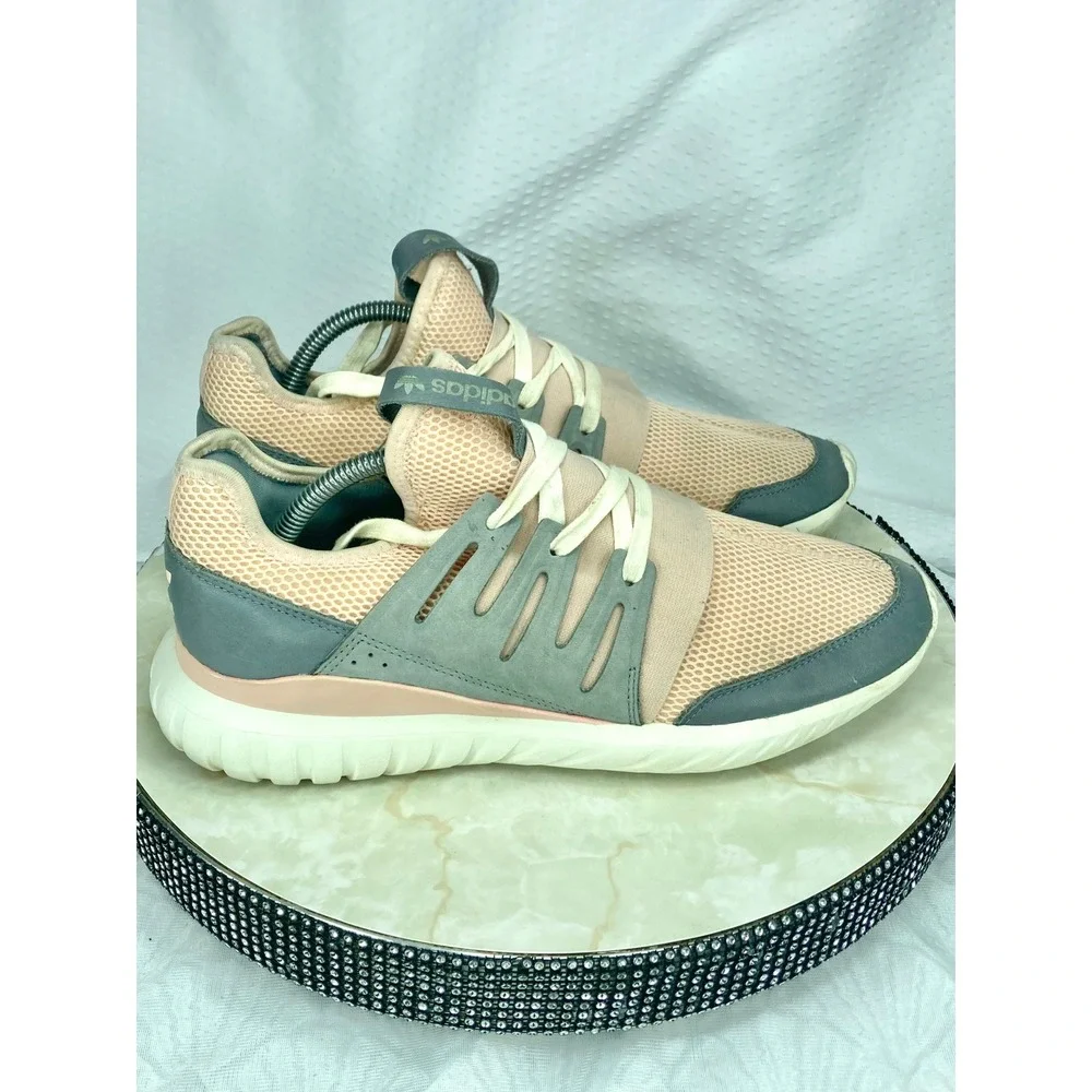 Adidas Tubular Radial Running Shoes Men Sz 11 Pink Grey Low Top Sporty Sneakers